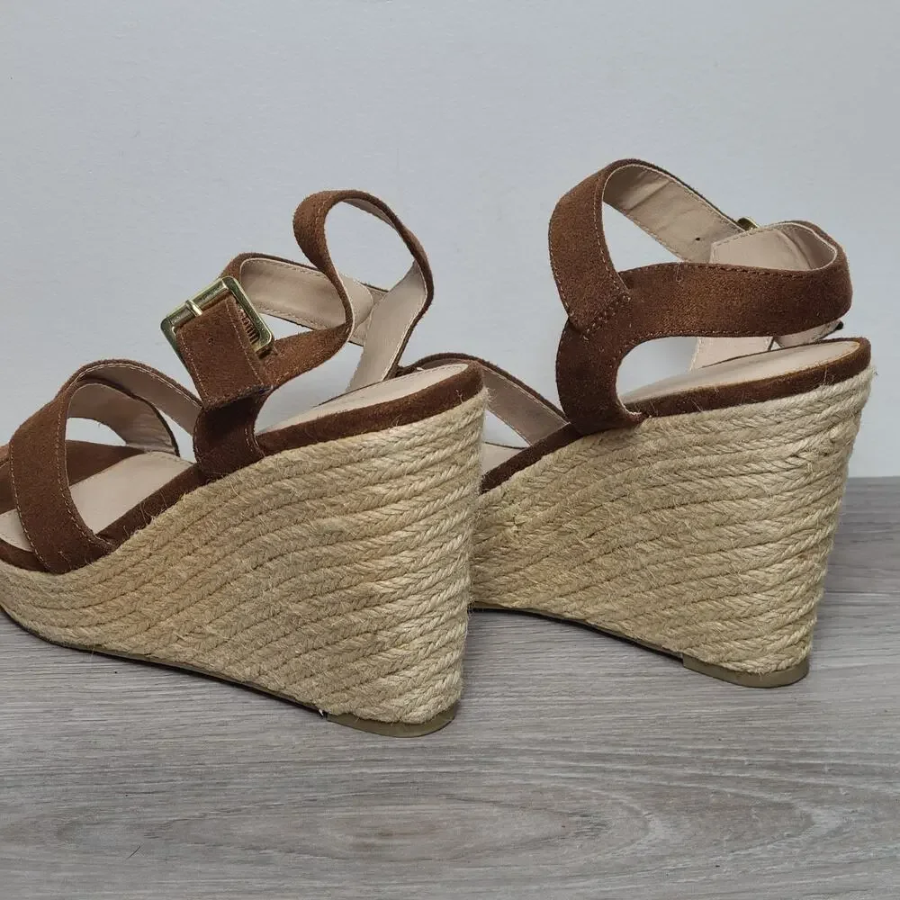 NEW Montego Bay Club Women's Brown Wedge Slingback Espadrille Sandal Size 8